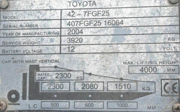 Wózek widłowy Toyota 7FGF25 - obrazek 5